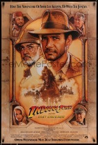 4z723 INDIANA JONES & THE LAST CRUSADE advance 1sh '89 Ford/Connery over a brown background by Drew
