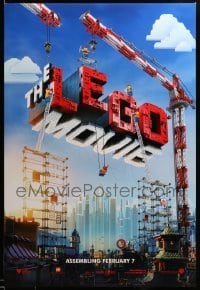 4z775 LEGO MOVIE teaser DS 1sh '14 cool image of title assembled w/cranes & plastic blocks!