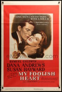 4z817 MY FOOLISH HEART 1sh '50 close up of Susan Hayward & Dana Andrews, written by J.D. Salinger!