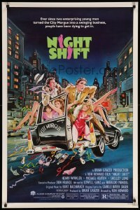 4z824 NIGHT SHIFT 1sh '82 Michael Keaton, Henry Winkler, sexy girls in hearse art by Mike Hobson!