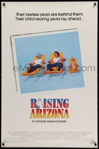 4z860 RAISING ARIZONA 1sh '87 Coen Brothers, best art of Nicolas Cage, Holly Hunter & baby!