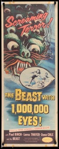 4z469 BEAST WITH 1,000,000 EYES 14x36 REPRO poster '80s monster attacking girl by Albert Kallis!