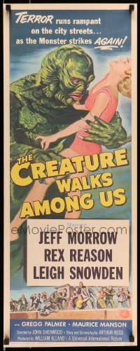 4z472 CREATURE WALKS AMONG US 14x36 REPRO poster '80s Reynold Brown art of monster attacking!