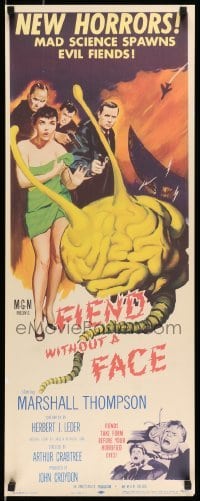 4z477 FIEND WITHOUT A FACE 14x36 REPRO poster '80s giant brain & sexy girl, science spawns evil!
