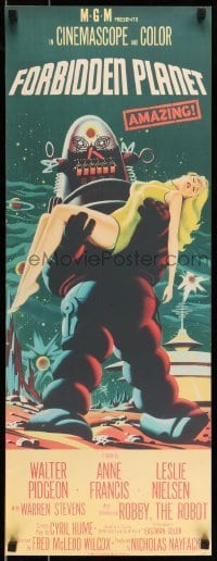 4z479 FORBIDDEN PLANET 13x35 REPRO poster '80s art of Robby the Robot carrying sexy Anne Francis!