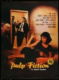 4z490 PULP FICTION 28x38 REPRO poster '90s Quentin Tarantino, cast + Uma Thurman smoking in bed!