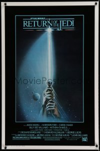 4z500 RETURN OF THE JEDI 1sh '83 George Lucas, art of hands holding lightsaber by Tim Reamer!