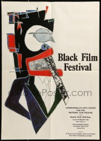 4z267 BLACK FILM FESTIVAL 18x25 English film festival poster '82 guy with film strip tongue!