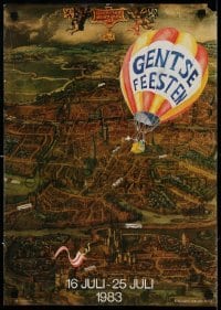 4z329 GENTSE FEESTEN 17x24 Belgian special '83 cool artwork of balloon over city!