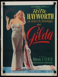4z482 GILDA 14x19 Belgian REPRO poster '00s sexy smoking Rita Hayworth full-length in sheath dress