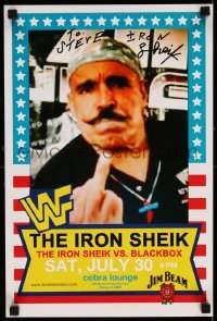 4z337 IRON SHEIK signed 12x18 special '10s by the wrestler, he's flipping a bird!