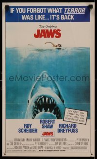 4z340 JAWS 12x20 special '81 Spielberg's classic man-eating shark & sexy swimmer, Topp's!