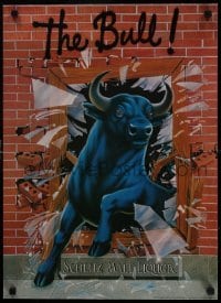 4z211 JOSEPH SCHLITZ BREWING COMPANY 18x25 advertising poster '82 bull jumping through window!