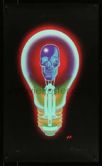 4z122 JUSTIN HAMPTON signed #69/100 18x30 art print '07 by the artist, art of light bulb/skull!