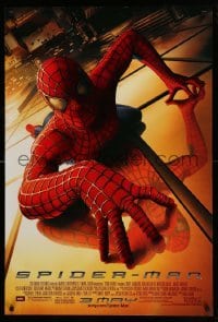 4z899 SPIDER-MAN advance DS 1sh '02 Tobey Maguire climbing building, Sam Raimi, Marvel Comics!