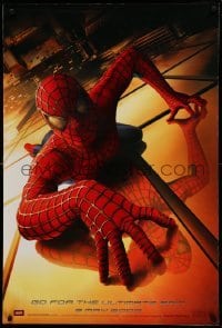 4z901 SPIDER-MAN teaser DS 1sh '02 Tobey Maguire climbing building, Sam Raimi, Marvel Comics!