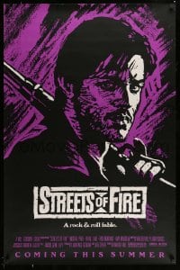 4z921 STREETS OF FIRE advance 1sh '84 Walter Hill, cool purple dayglo Riehm art!