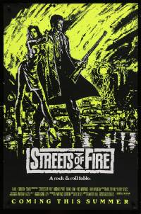 4z922 STREETS OF FIRE advance 1sh '84 Walter Hill, cool yellow dayglo Riehm art!