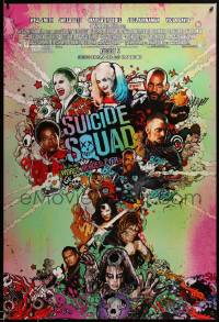 4z925 SUICIDE SQUAD advance DS 1sh '16 Smith, Leto as the Joker, Robbie, Kinnaman, cool art!