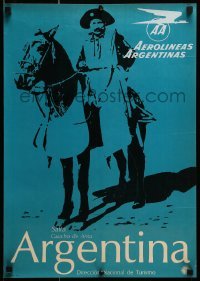 4z224 AEROLINEAS ARGENTINAS ARGENTINA 17x24 Argentinean travel poster '60s art of guy on horseback!