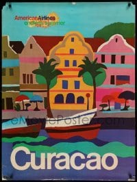 4z226 AMERICAN AIRLINES CURACAO 30x40 travel poster '70s colorful artwork by Paul Degen!