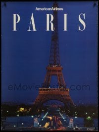 4z229 AMERICAN AIRLINES PARIS 30x40 travel poster '80s great night image of the Eiffel Tower!