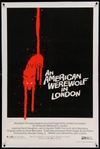 5a001 AMERICAN WEREWOLF IN LONDON linen int'l 1sh '81 bloody wolf over black background, rare!