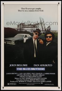 5a021 BLUES BROTHERS linen 1sh '80 John Belushi & Dan Aykroyd are on a mission from God!