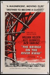 5a028 BRIDGE ON THE RIVER KWAI linen 1sh '58 William Holden, Alec Guinness, David Lean WWII classic!