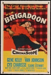 5a029 BRIGADOON linen 1sh '54 great romantic close up art of Gene Kelly & Cyd Charisse!