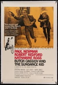 5a035 BUTCH CASSIDY & THE SUNDANCE KID linen style B 1sh '69 Paul Newman, Robert Redford, Ross!