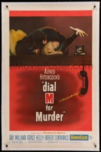 5a057 DIAL M FOR MURDER linen 1sh '54 Alfred Hitchcock, attacked Grace Kelly reaches for phone!