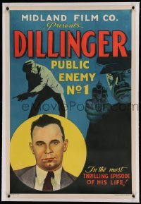 5a062 DILLINGER linen 1sh '34 documentary short right after Public Enemy No. 1 was killed, rare!