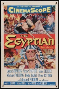 5a071 EGYPTIAN linen 1sh '54 Michael Curtiz, art of Jean Simmons, Victor Mature & Gene Tierney!