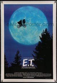 5a068 E.T. THE EXTRA TERRESTRIAL linen 27x40.5 1sh '82 Spielberg classic, iconic bike over moon!