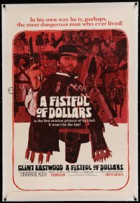 5a079 FISTFUL OF DOLLARS linen 1sh '67 introducing the man with no name, Clint Eastwood, cool art!