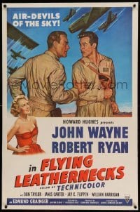 5a083 FLYING LEATHERNECKS linen 1sh '51 art of air-devils John Wayne & Robert Ryan, Howard Hughes