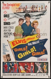 5a097 GIRLS GIRLS GIRLS linen 1sh '62 Elvis Presley, Stella Stevens & boat full of sexy girls!