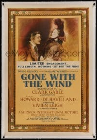 5a101 GONE WITH THE WIND linen style C.F. 1sh '41 Seguso art of Clark Gable & Vivien Leigh, rare!