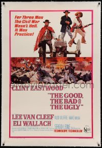 5a102 GOOD, THE BAD & THE UGLY linen 1sh '68 Clint Eastwood, Lee Van Cleef, Wallach, Leone classic!