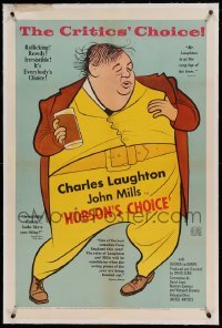 5a118 HOBSON'S CHOICE linen 1sh '54 David Lean, great Al Hirschfeld art of Charles Laughton!
