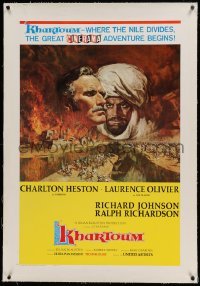 5a141 KHARTOUM linen style A Cinerama 1sh '66 McCarthy art of Charlton Heston & Laurence Olivier!