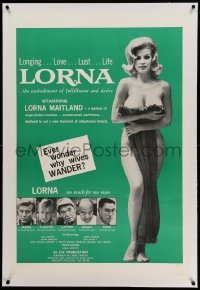 5a149 LORNA linen 1sh '64 super sexy Lorna Maitland in Russ Meyer sex classic over green background!