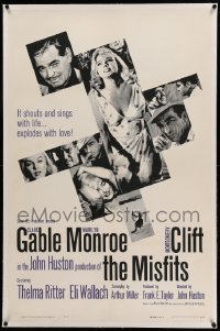 5a162 MISFITS linen 1sh '61 sexy Marilyn Monroe, Clark Gable, Montgomery Clift, John Huston directed