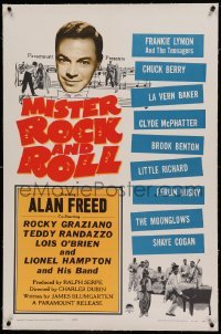 5a163 MISTER ROCK & ROLL linen 1sh '57 musicians Alan Freed, Little Richard, Chuck Berry!