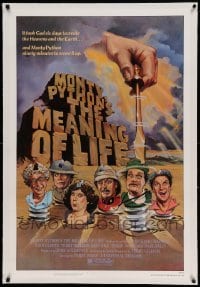5a166 MONTY PYTHON'S THE MEANING OF LIFE linen 1sh '83 Garland art of the screwy Monty Python cast!