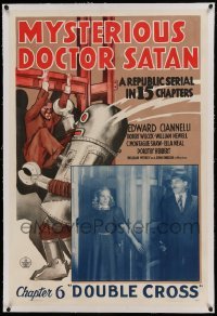 5a174 MYSTERIOUS DOCTOR SATAN linen chapter 6 1sh '40 Republic serial, masked hero vs. funky robot!