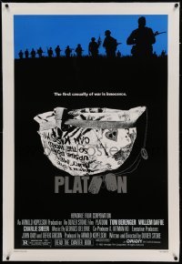 5a195 PLATOON linen 1sh '86 Oliver Stone, Vietnam classic, the first casualty of war is Innocence!