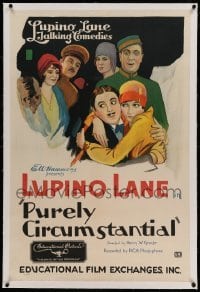 5a203 PURELY CIRCUMSTANTIAL linen 1sh '29 stone litho of Lupino Lane & Phyllis Crane hugging!