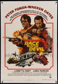 5a207 RACE WITH THE DEVIL linen int'l 1sh '75 Peter Fonda & Oates are burning bridges & rubber!